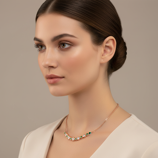 Curved Bar Necklace With Emerald And Diamond Accents - Two