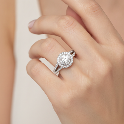 Glistening Bridal Ring Set In 925 Sterling Silver - Fourteen