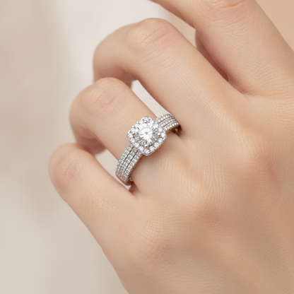Incandescent Halo Solitaire Ring - Fourteen