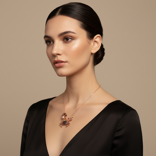 Black Spinel Crab Pendant Necklace in Sterling Silver