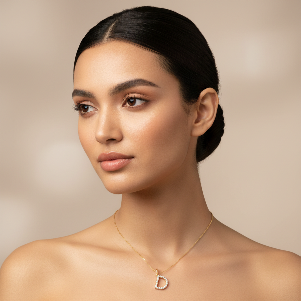 Diamond Initial Letter D Pendant Charm in White Gold