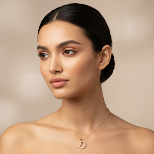 Diamond Initial Letter D Pendant Charm in White Gold