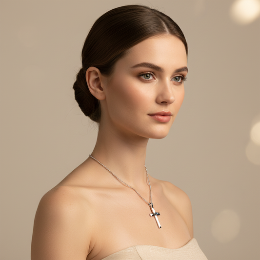 Blue Diamond Cross Pendant Necklace With Chain - Two