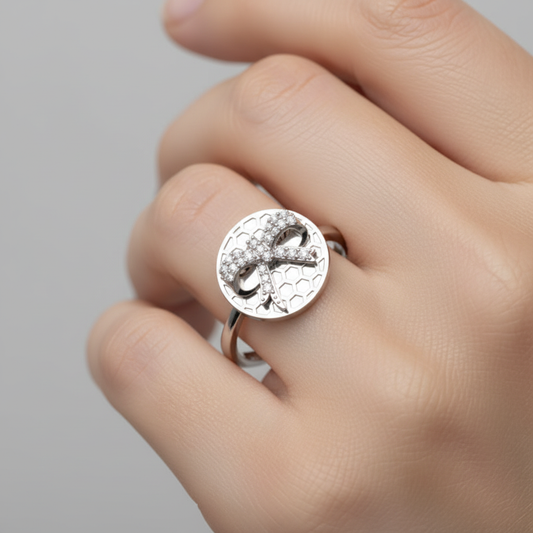 Honeycomb Disc Ring With Pav Bow Accent - Two