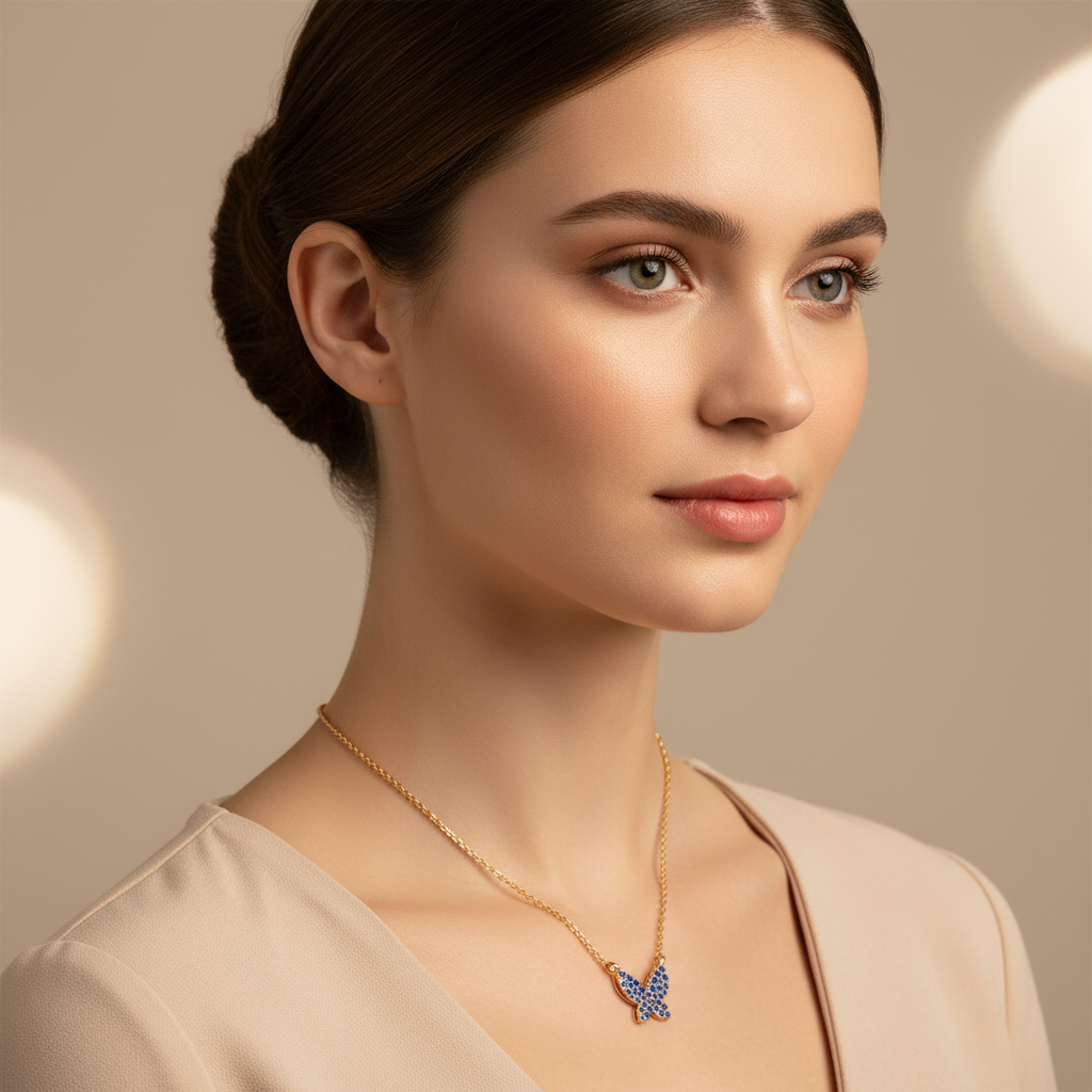 Blue Sapphire Butterfly Pendant Necklace - Two