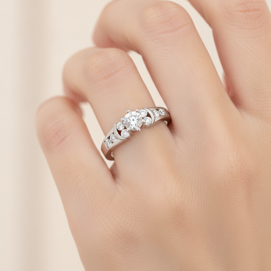 Artistic Solitaire Ring In 925 Sterling Silver - Fourteen