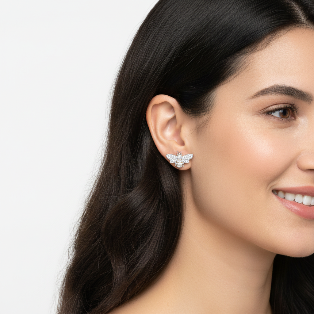 Pav Crystal Bee Stud Earrings - Two