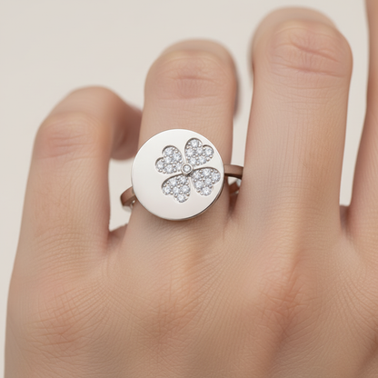 Diamond Four Leaf Clover Disc Ring - Two