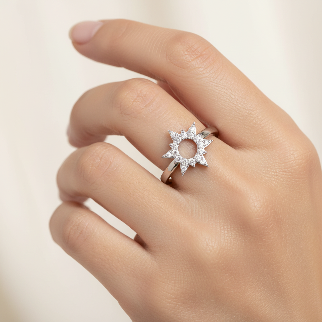 Starburst Diamond Halo Ring With Open Center Design - Two