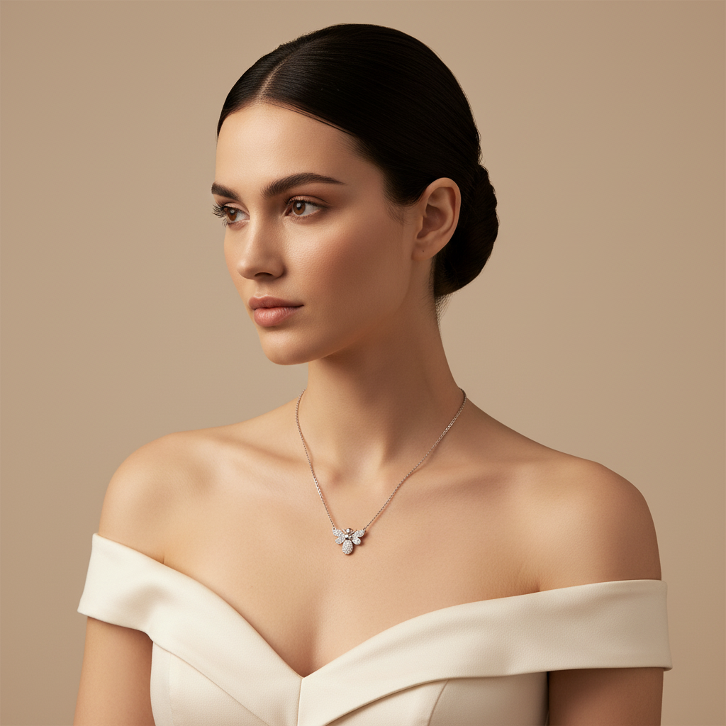 Pav Crystal Bee Pendant Necklace - Two