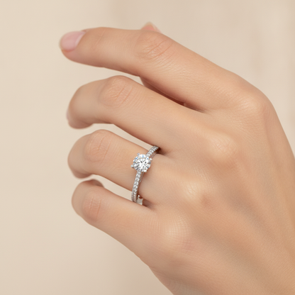 Mona Solitaire Ring In 925 Sterling Silver - Fourteen