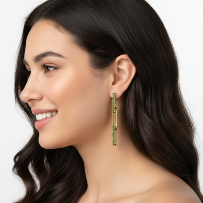 Emerald Pav Chain Link Drop Earrings - Two