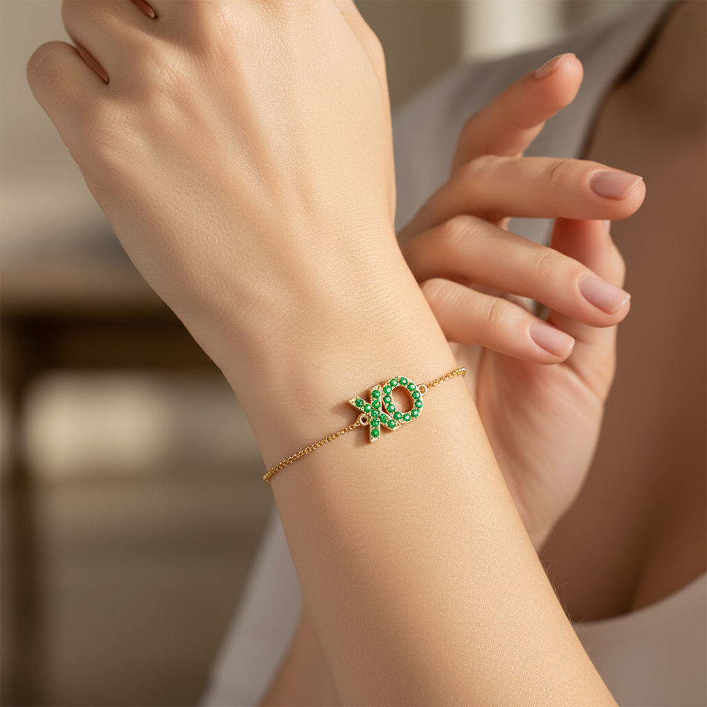 Xo Hugs And Kisses Emerald Bracelet With Chain Link Design - Two