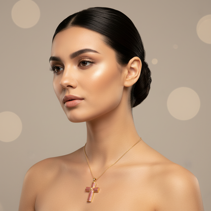 Ruby Pav Cross Pendant Necklace With Chain - Five