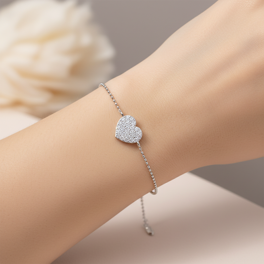 Pav Heart Pendant Bracelet With Chain - Two