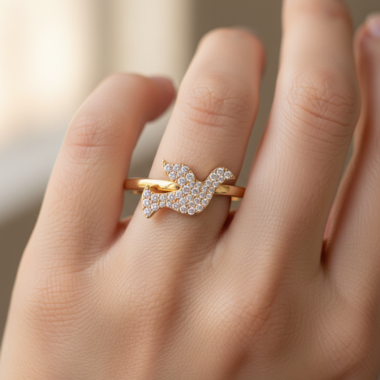 Pav Diamond Dove Bird Ring - Two