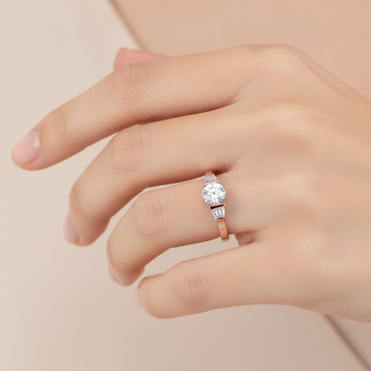 Aglow Tri Stone Ring In 925 Sterling Silver - Fourteen