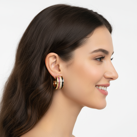 Ruby & Diamond Triple Row Hoop Earrings In White Gold With Black Enamel – Bold Luxury Hoops | Jebij - Two
