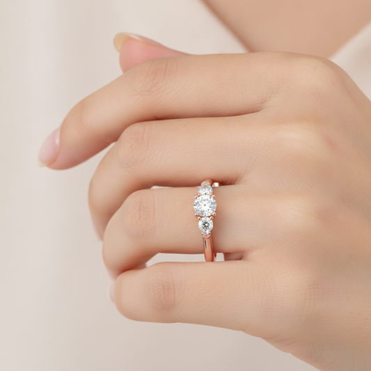 Brillient Tri Stone Ring In 925 Sterling Silver - Fourteen