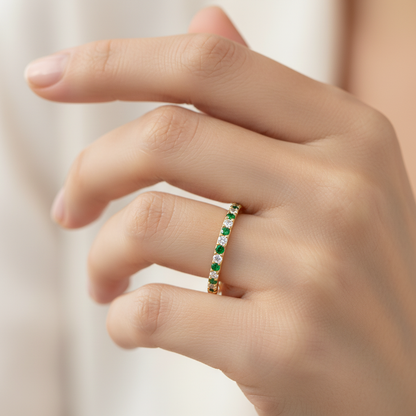 Emerald And Diamond Alternating Stackable Band Ring - Two