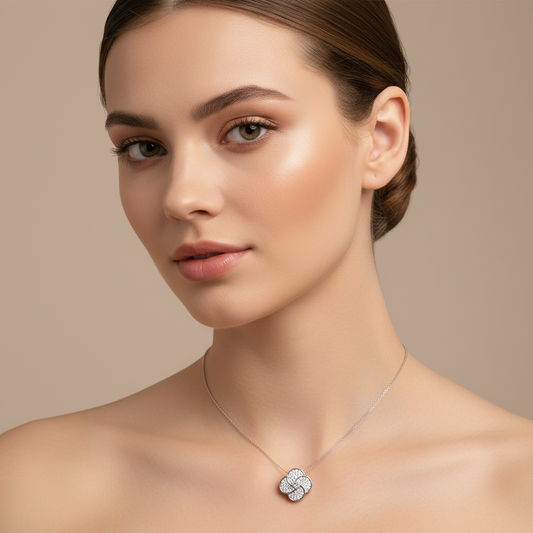 Diamond Clover Pendant Necklace in White Gold