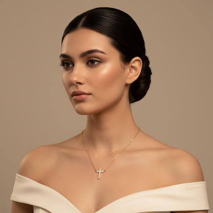 Pav Cross Pendant Necklace With Chain - Two
