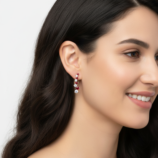 Rose Gold Emerald And Diamond Curved Climber Earrings - Two