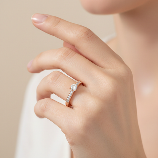 Rose Gold Solitaire Diamond Engagement Ring Round Cut Classic Design