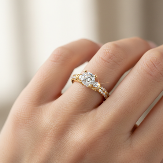 Yellow Gold Diamond Wedding Solitaire Style Ring