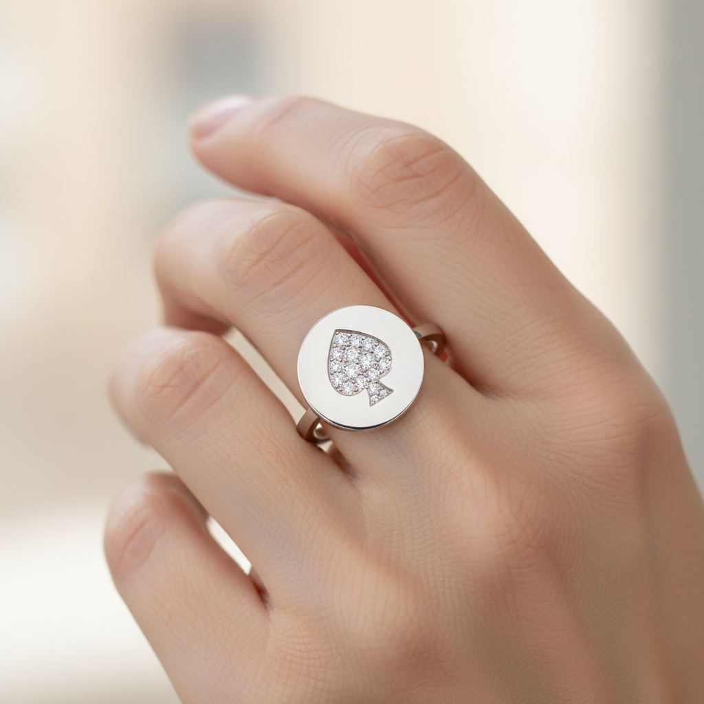 Pav Diamond Spade Disc Ring - Two