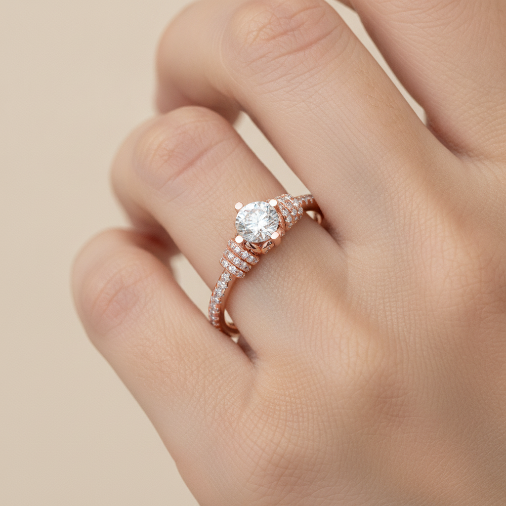 Wave Diamond Ring In 925 Sterling Silver - Fourteen
