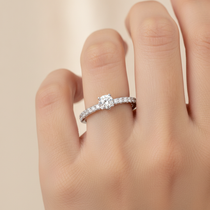 Lavish Solitaire Ring In 925 Sterling Silver - Fourteen