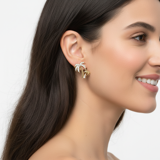 Palm Tree Crystal Stud Earrings with Screw Back Closure