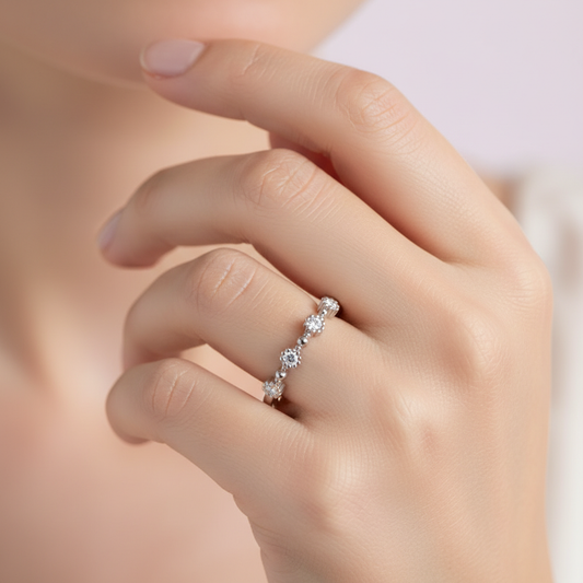 Diamond Cluster Stackable White Gold Band Ring