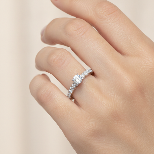 Magnificent Solitaire Ring In 925 Sterling Silver - Fourteen