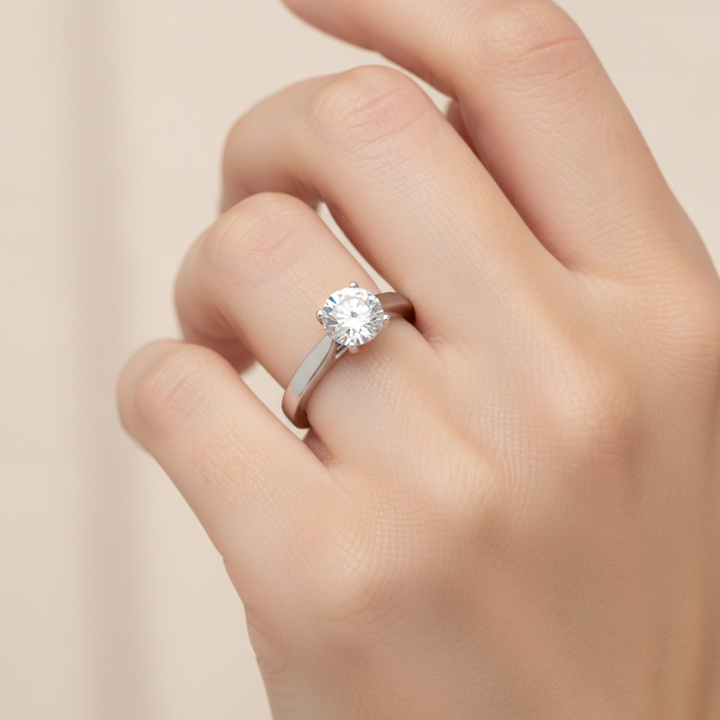 Pitsy Solitaire Ring In 925 Sterling Silver - Fourteen