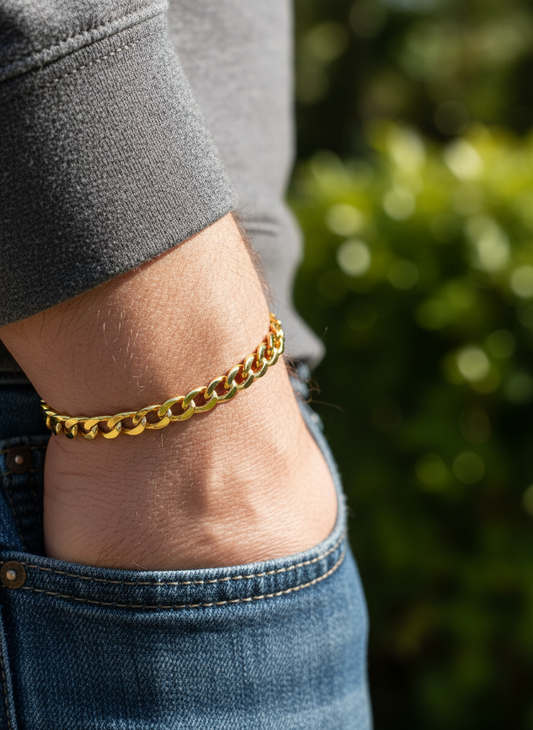 Cuban Link Chain Bracelet With Lobster Clasp 6Mm Wide 8 Inch Length - Two