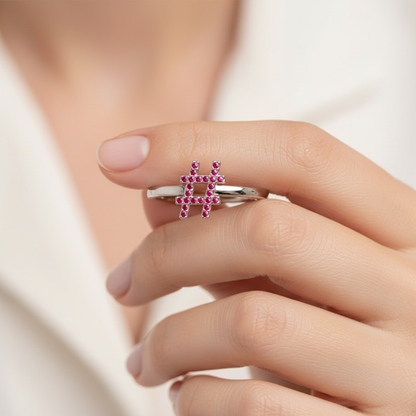 Ruby Hashtag Symbol Ring In Rose Tone - Nine