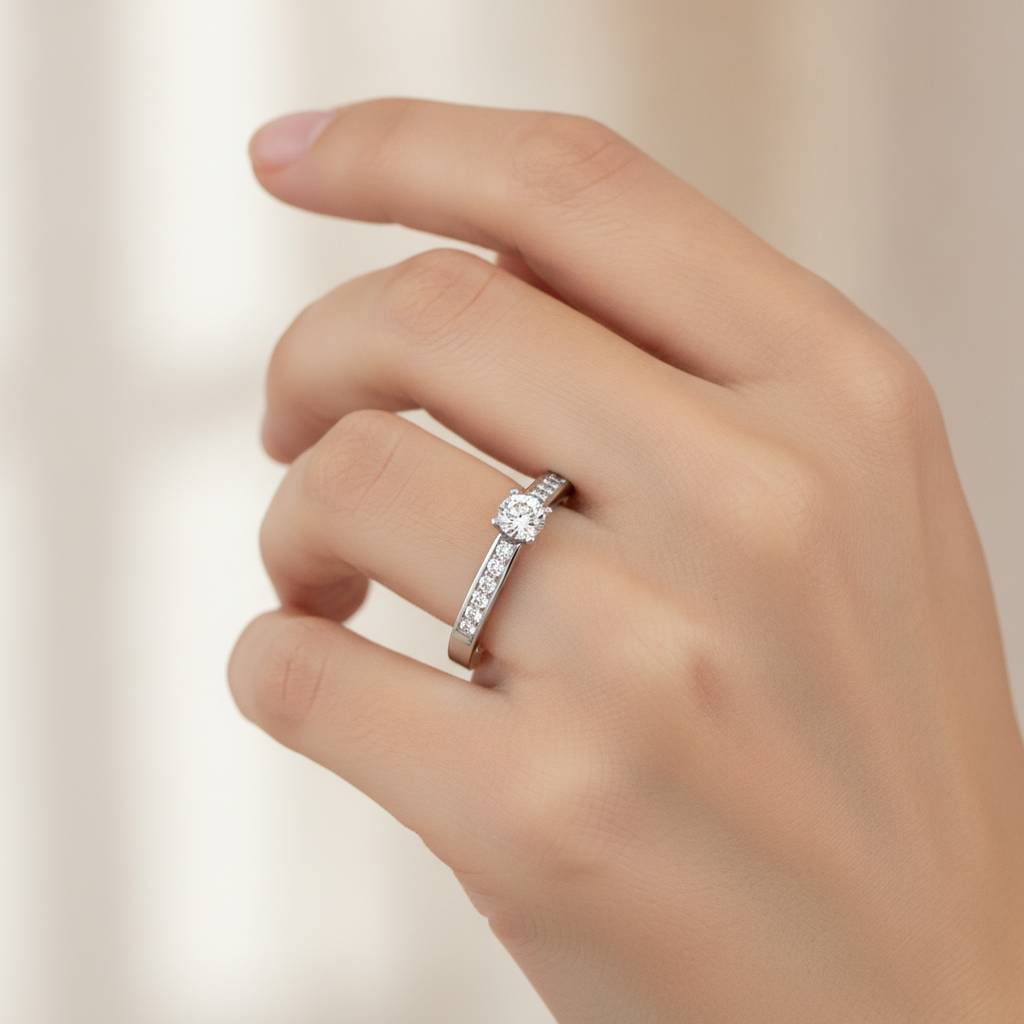 Luxurious Solitaire Ring In 925 Sterling Silver - Fourteen