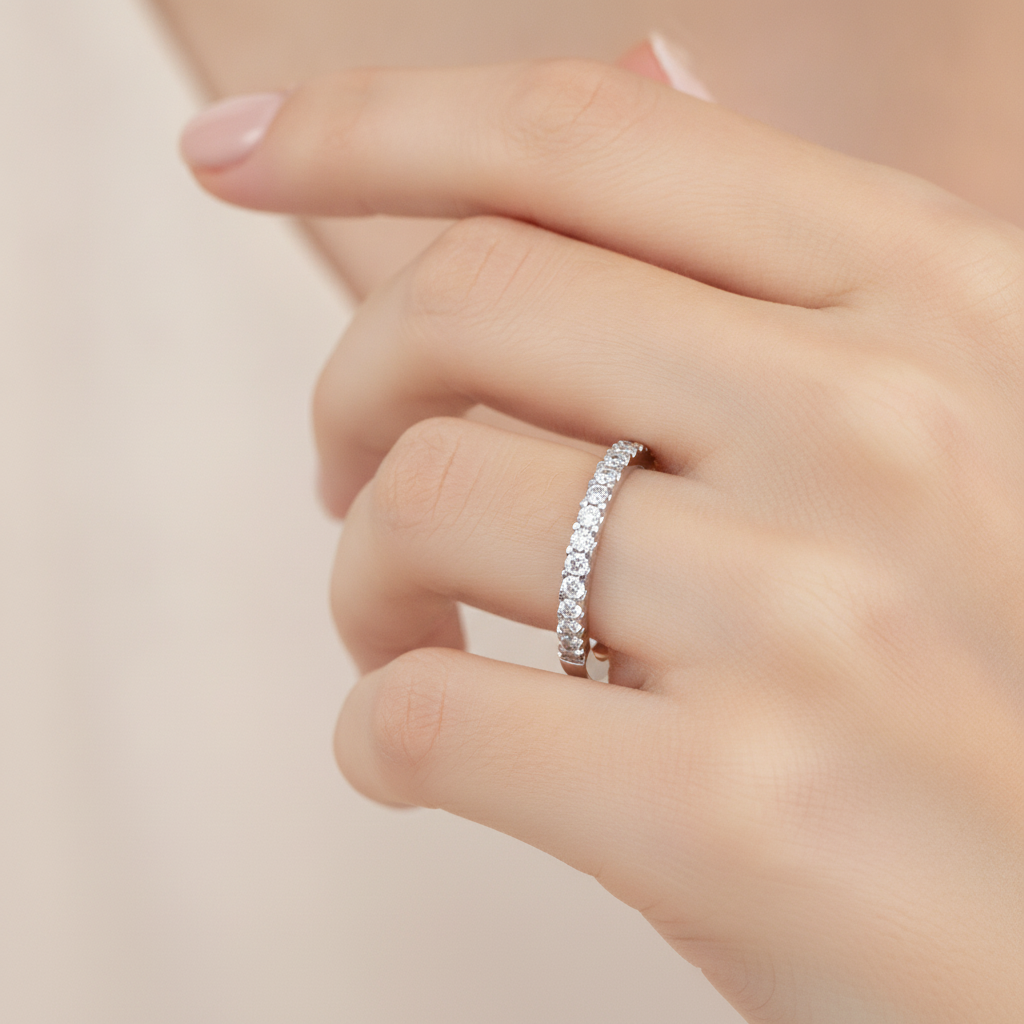A Lane Of Gems Half Eternity Ring In 925 Sterling Silver - Fourteen