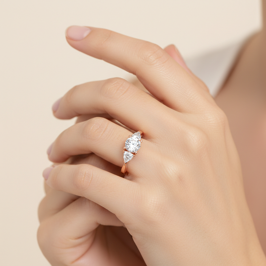 Rose Gold Three Stone Diamond Engagement Ring with Trillion Side Stones