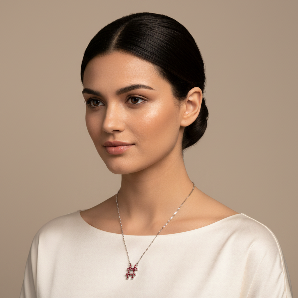 Ruby Hashtag Pendant Necklace With Chain - Two