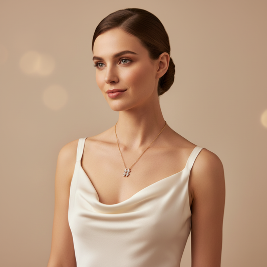 Hashtag Symbol Pendant Necklace With Pav Crystals - Two
