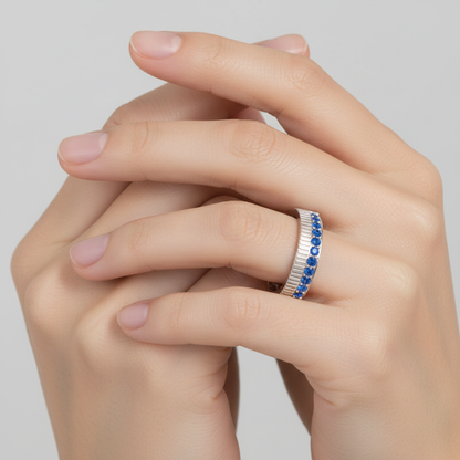 Gold Blue Sapphire Band Ring 4Mm – Minimal Textured Stackable Ring | Jebij - Two