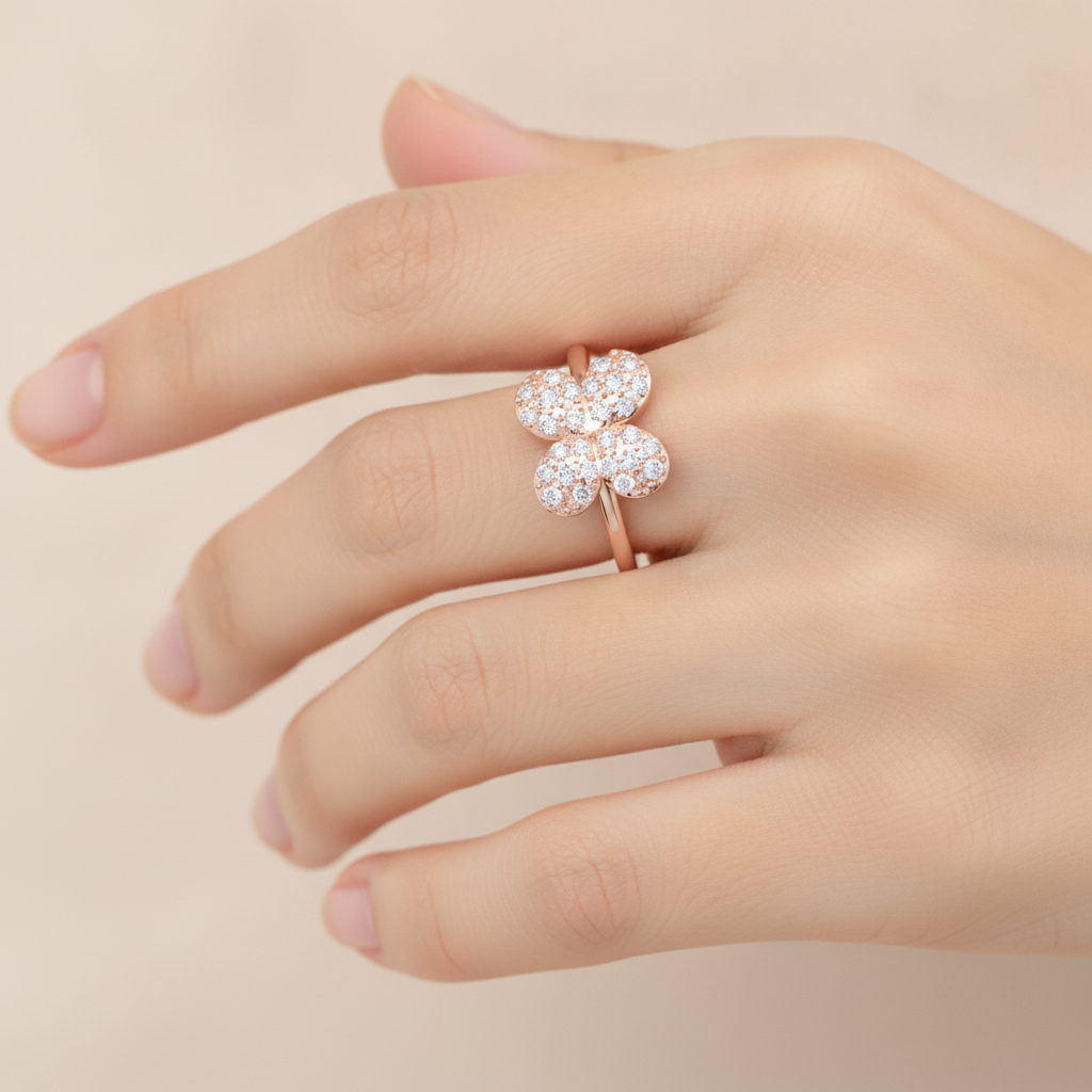 Butterfly Shaped Diamond Ring In 925 Sterling Silver - Fourteen