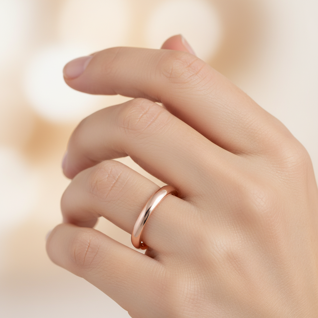 Rose Gold Classic Wedding Band Ring 2Mm - Two