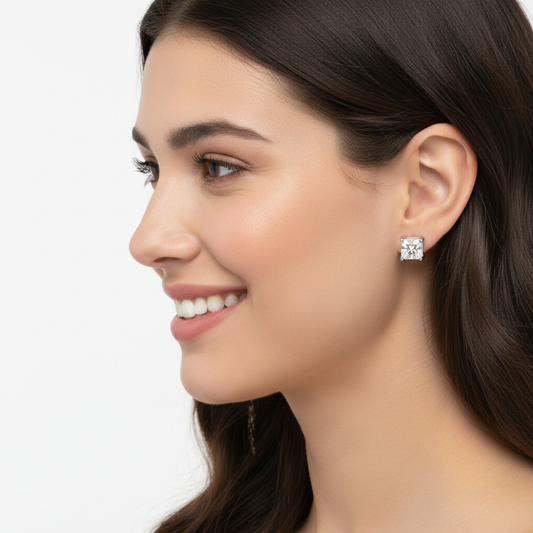Princess Cut Diamond Stud Earrings in White Gold