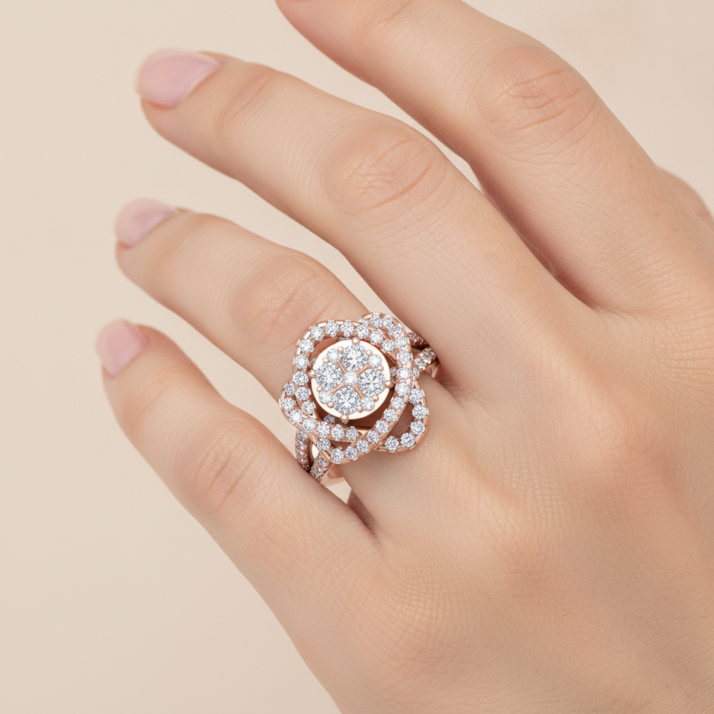 Flower Cocktail Ring In 925 Sterling Silver - Fourteen