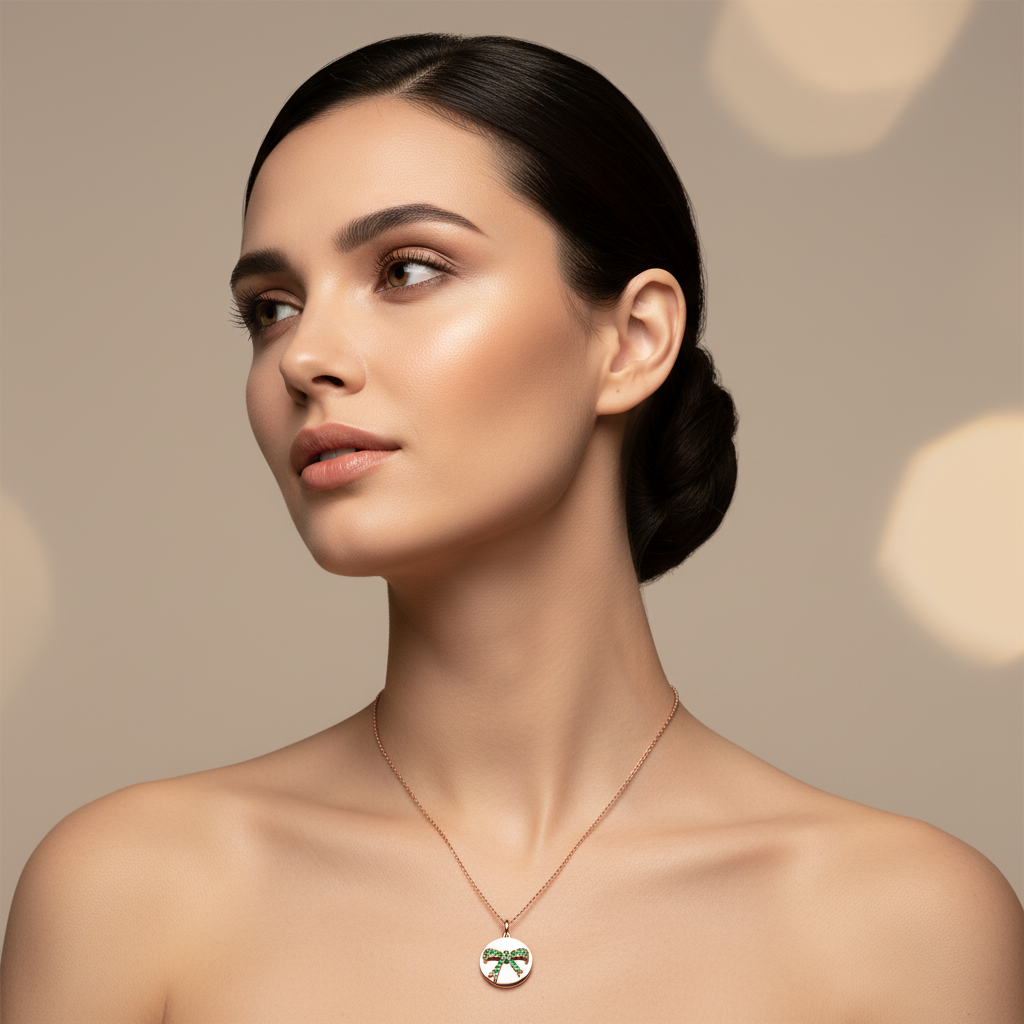 Emerald Bow Disc Pendant Necklace - Five