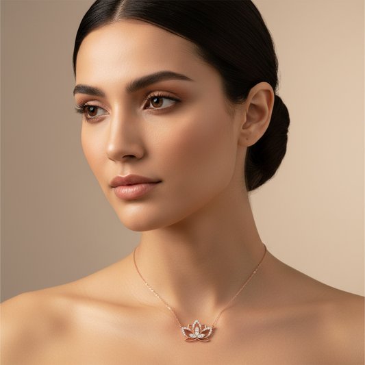 Diamond Lotus Flower Pendant Necklace in White Gold
